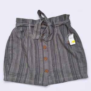 Sky & Sparrow Boho Linen Striped Paperbag Waist Mini Skirt Small